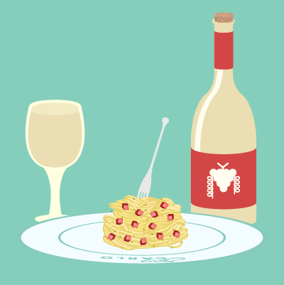White wine with a pasta dish.